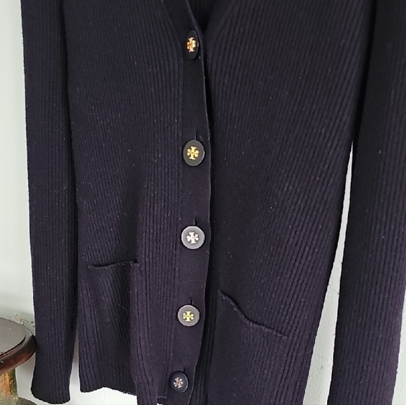 Tory Burch Black Cardigan V-Neck Knit Sweater - Picture 4 of 4